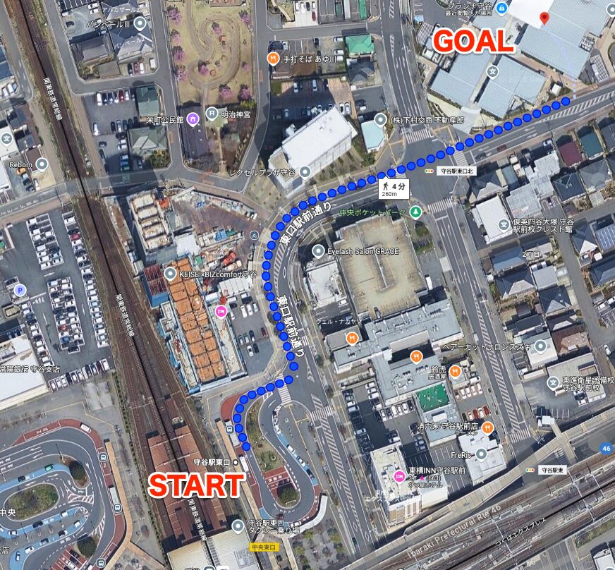 BEYOND(ビヨンド)守谷店に守谷駅から徒歩で行くときの流れ。